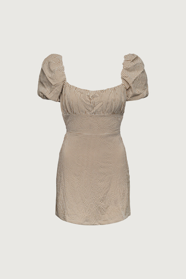 GINGHAM PUFF SLEEVE MINI DRESS in Coconut Lead Grey — alternate angle