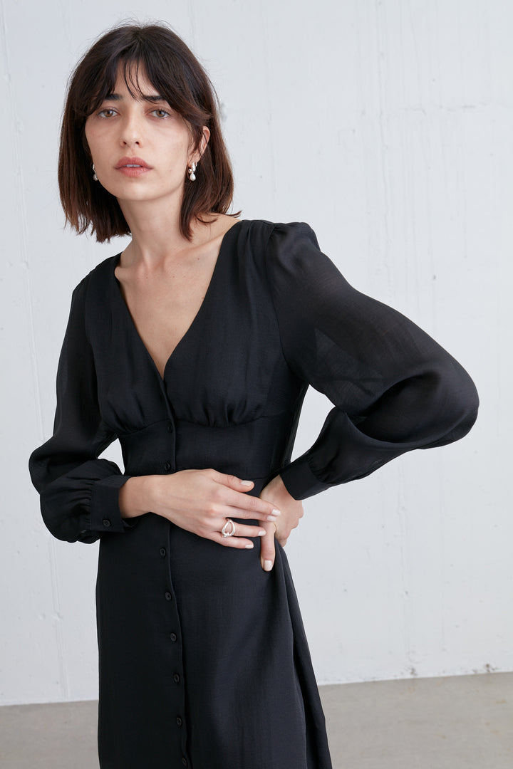 SHIRT CHIFFON MIDI DRESS in Black — alternate angle