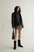 Off shoulder rib-knit mini dress in asphalt — main image