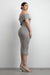 Ribbed off the shoulder midi dress in paloma — main image