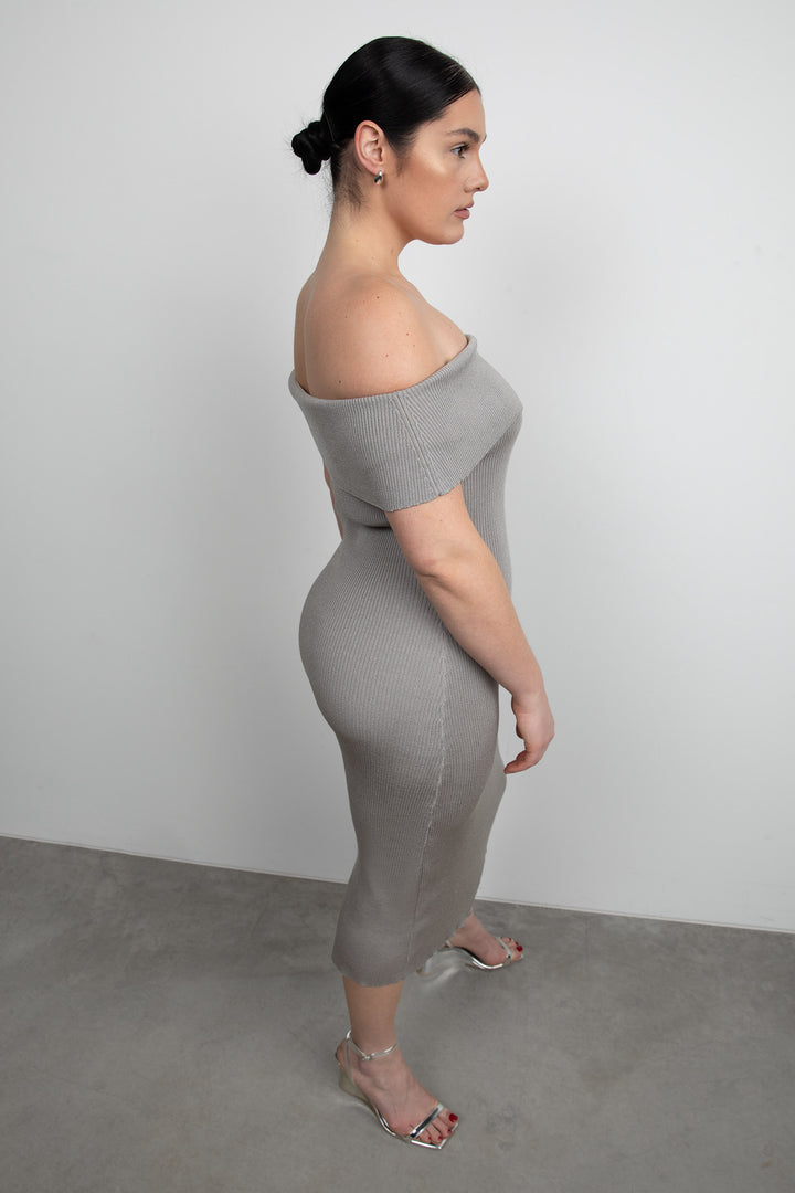 RIBBED OFF THE SHOULDER MIDI DRESS in Paloma — alternate angle