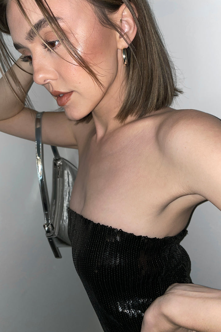 SEQUIN TUBE MIDI DRESS in Black — alternate angle