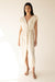 Linen blend button up midi dress in almond milk — main image