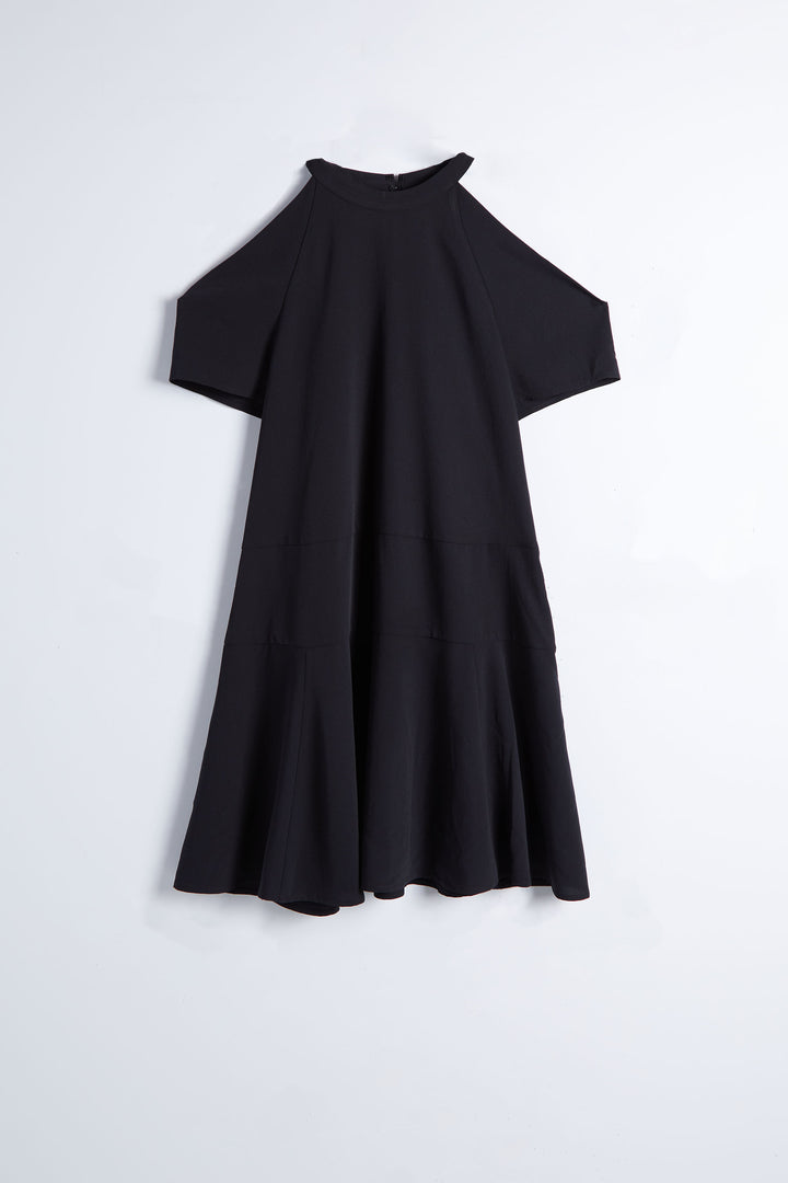 SHORT SLEEVE MOCKNECK MINI DRESS in Black — alternate angle