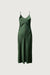 Satin v-neck slip midi dress in jungle green — main image