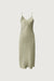 Satin v-neck slip midi dress in moss grey — main image