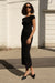 Cowl neckline off shoulder midi dress in black — main image