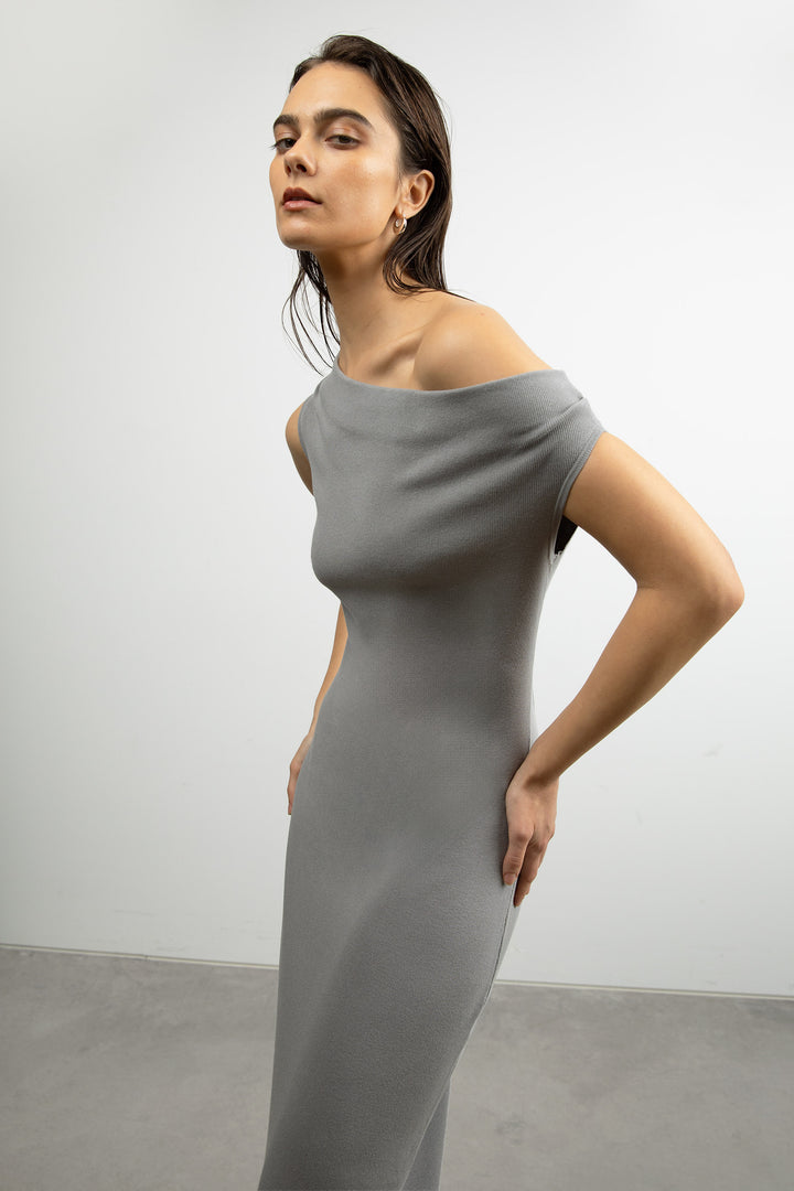 COWL NECKLINE OFF SHOULDER MIDI DRESS in Paloma — alternate angle