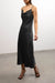 Cowl neck satin midi dress in black — main image
