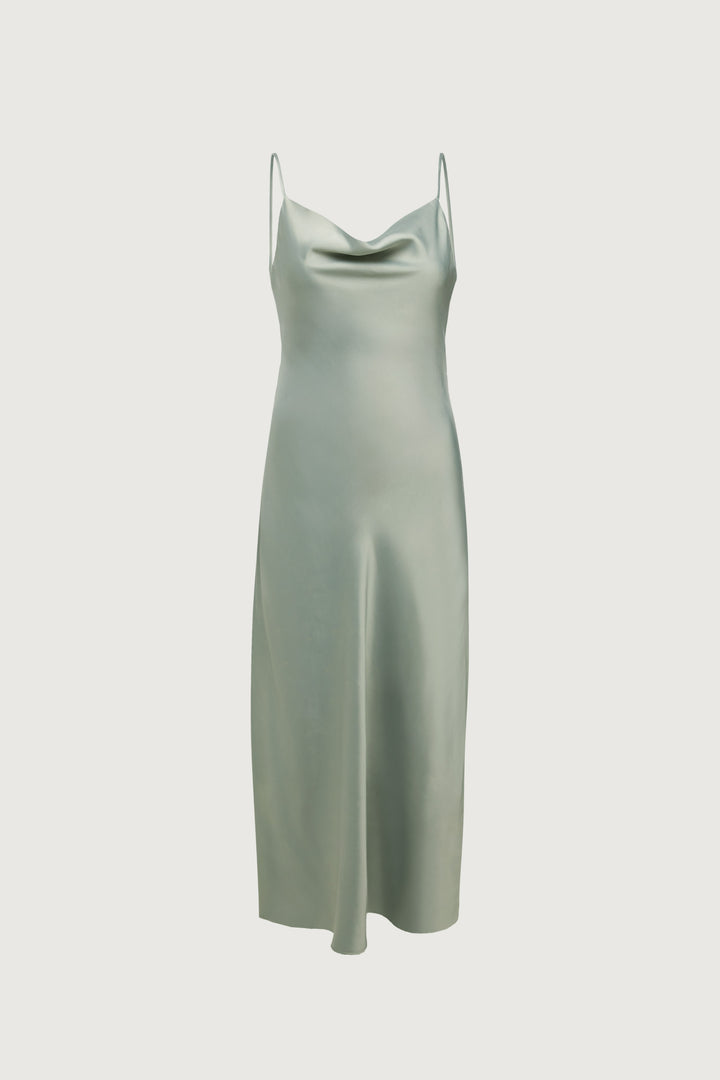 COWL NECK SATIN MIDI DRESS in Seagrass — alternate angle