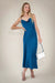 Cowl neck satin midi dress in snorkel blue — main image