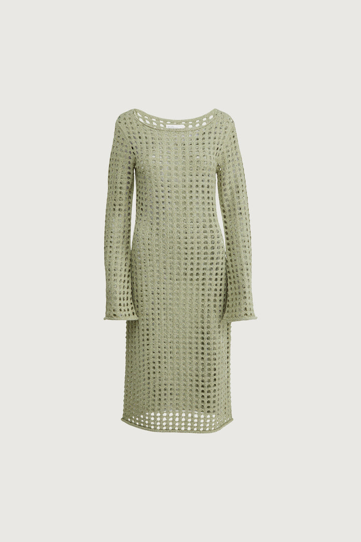 MIDI OPEN KNIT SWIMSUIT COVERUP DRESS in Tea — alternate angle