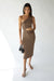 One shoulder knit midi dress with cutout in brindle — main image