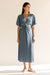 Front knot pleated midi dress in bluefin — main image