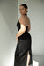 Linen blend asymmetric halter maxi dress in black — main image