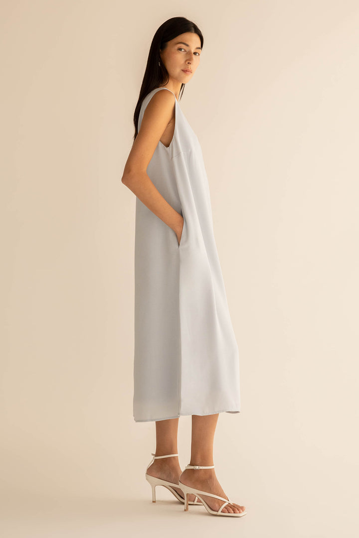 SLEEVELESS MIDI DRESS in Arctic Ice — alternate angle