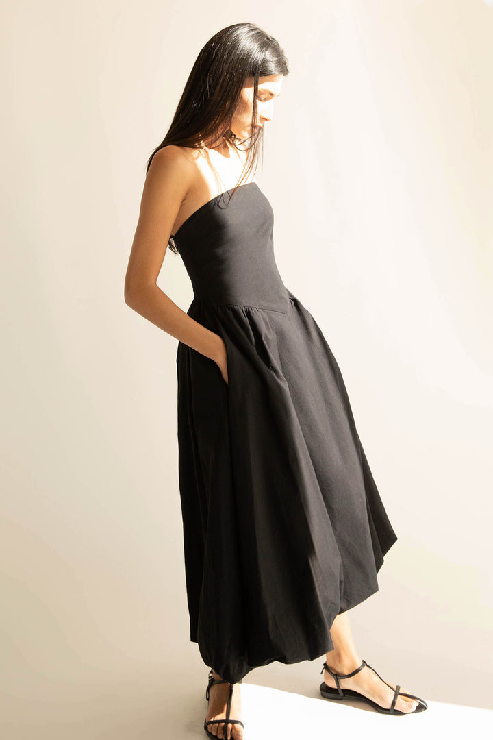 STRAPLESS BUBBLE HEM DRESS in Black — alternate angle
