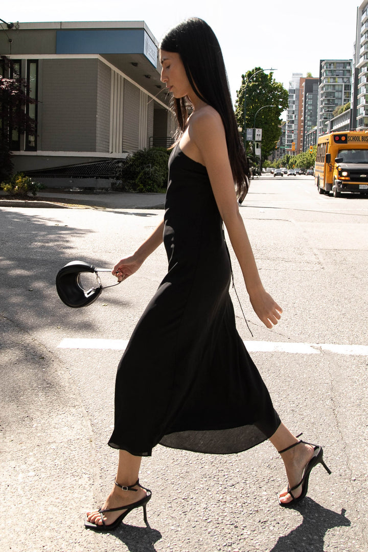 ONE SHOULDER MIDI DRESS in Black — alternate angle