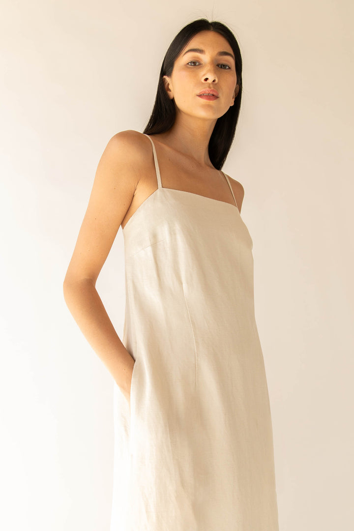 LINEN BLEND MAXI DRESS in Seashell — alternate angle