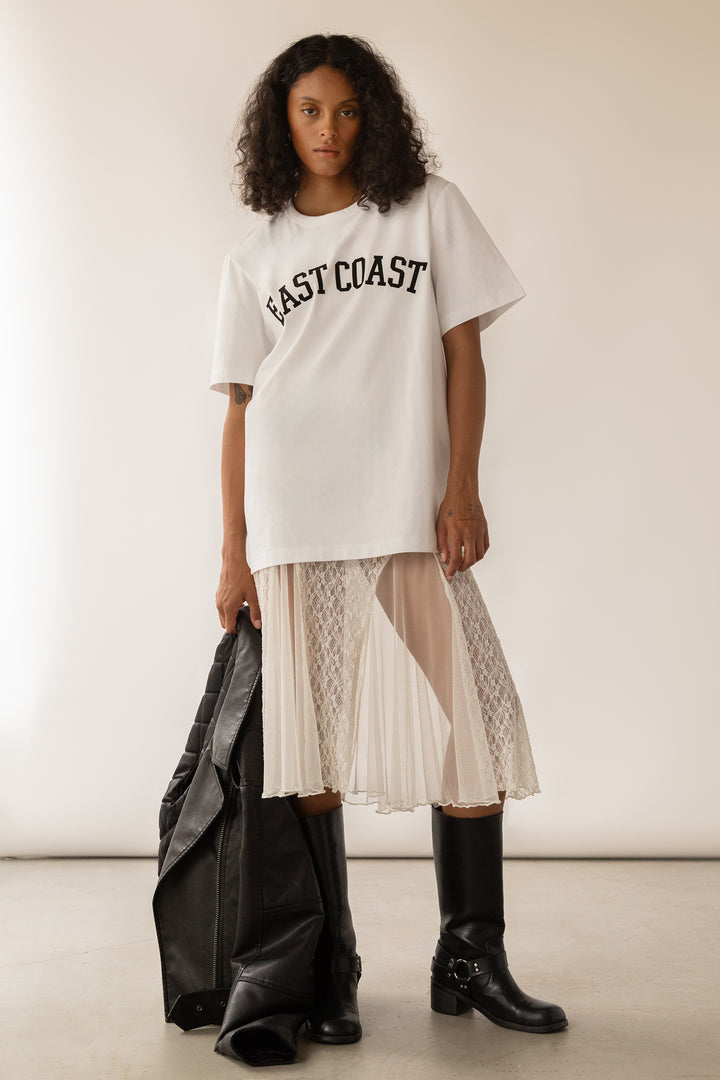 LACE SHORT SLEEVE MIDI DRESS in Cream — alternate angle