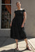 Off the shoulder crinkled midi tiered dress in black — main image