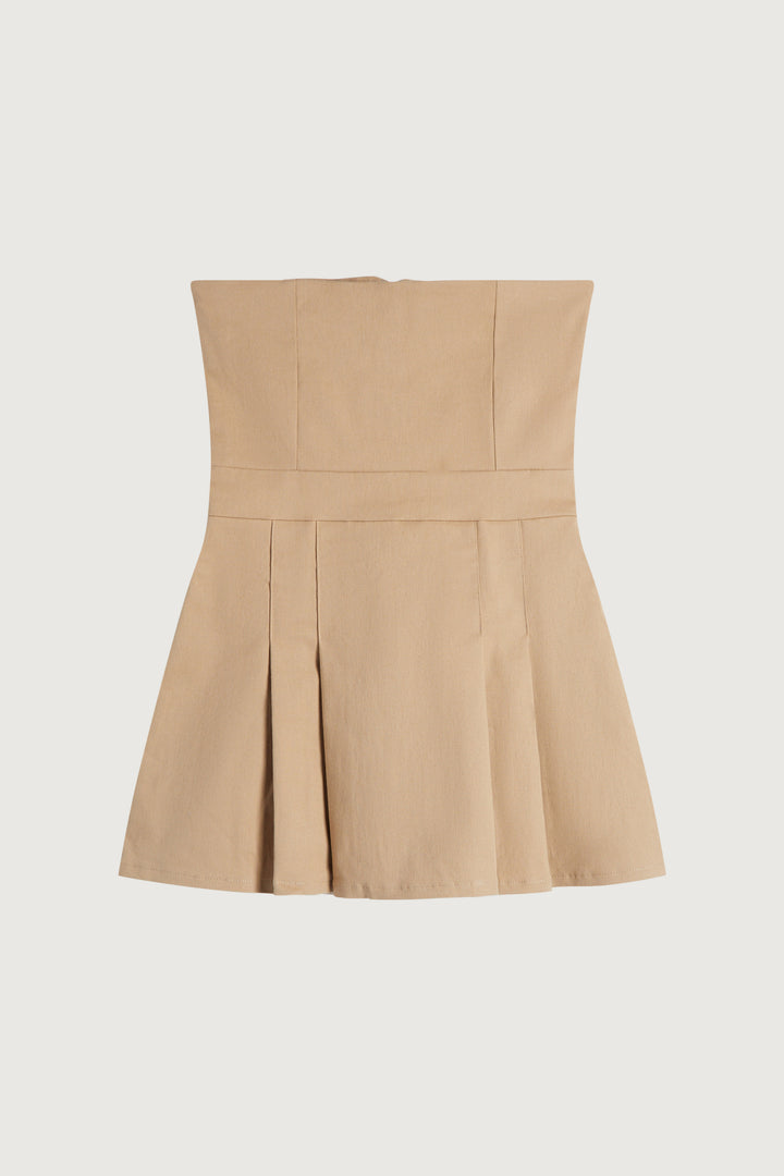 TUBE TOP MINI PLEATED DRESS in Beige — alternate angle