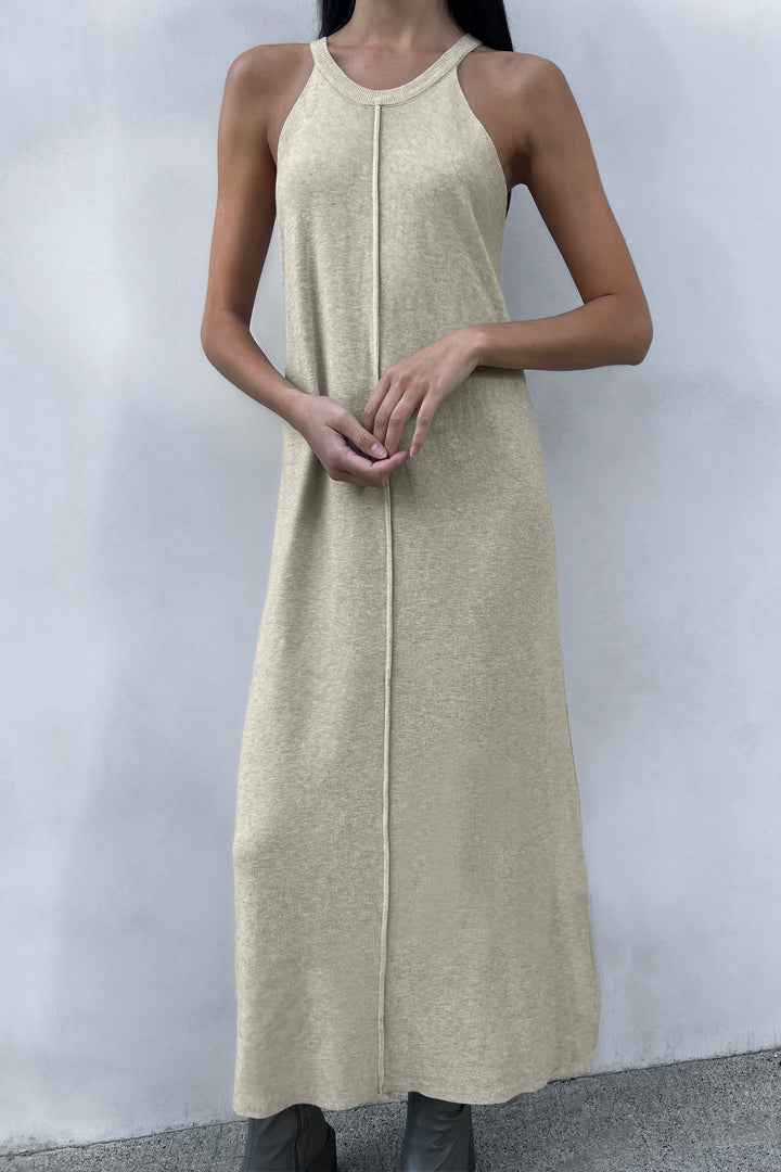 KNIT HALTER MIDI DRESS in Beige — alternate angle