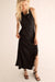 Satin maxi dress with lace trim slit in black — main image