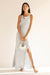 Satin maxi dress with lace trim slit in grey dawn — main image