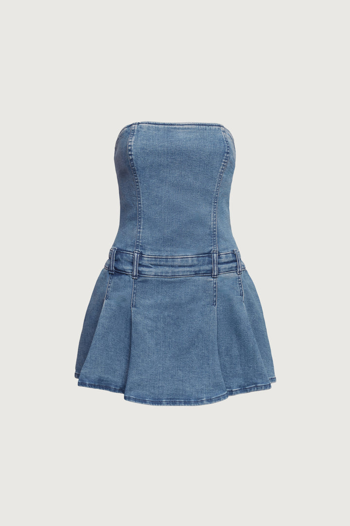 DENIM TUBE MINI DRESS in Vintage Blue — alternate angle