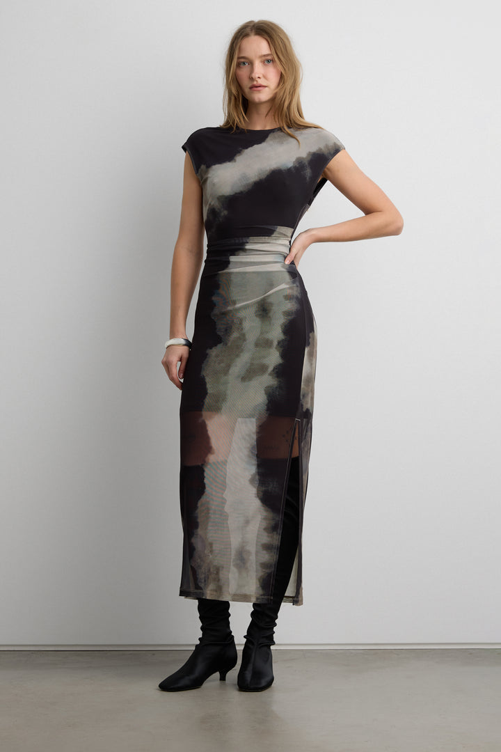 SLEEVELESS MESH MAXI DRESS in Smoke Beige — alternate angle