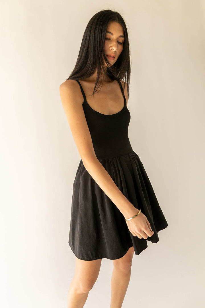 KNIT AND NYLON MINI DRESS in Black — alternate angle