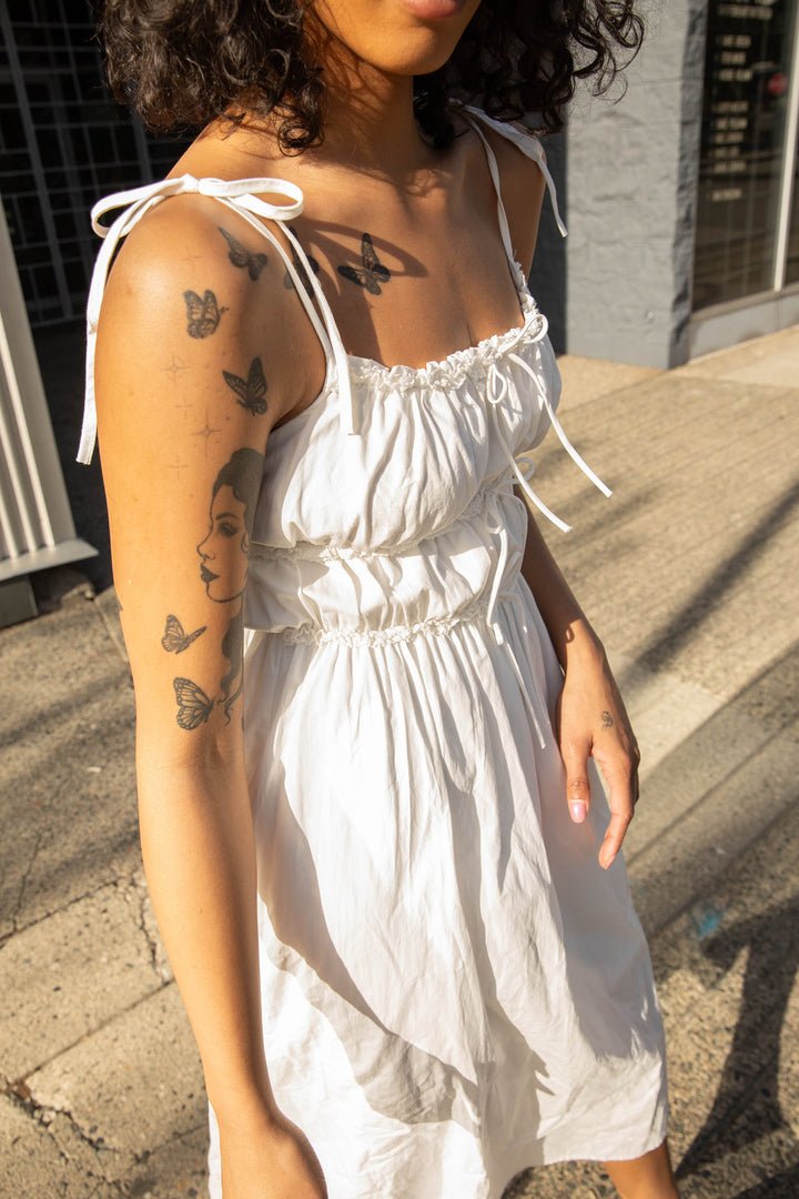 RUCHED MIDI DRESS in Ivory — alternate angle