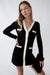 Contrast trim button front knit mini dress in black cream — main image