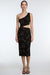 One shoulder knit floral midi dress with cutout in black espresso coffee — main image