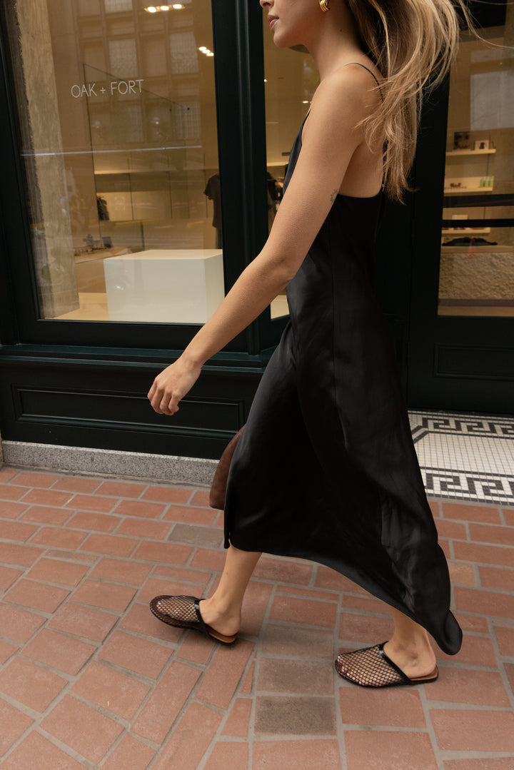 SATIN V-NECK MIDI DRESS in Black — alternate angle