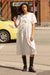 Puff sleeve midi dress with bows in white — main image