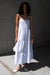 Striped tiered midi dress in blue stripe — main image