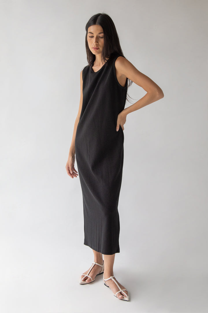 KNIT TANK MAXI DRESS in Black — alternate angle