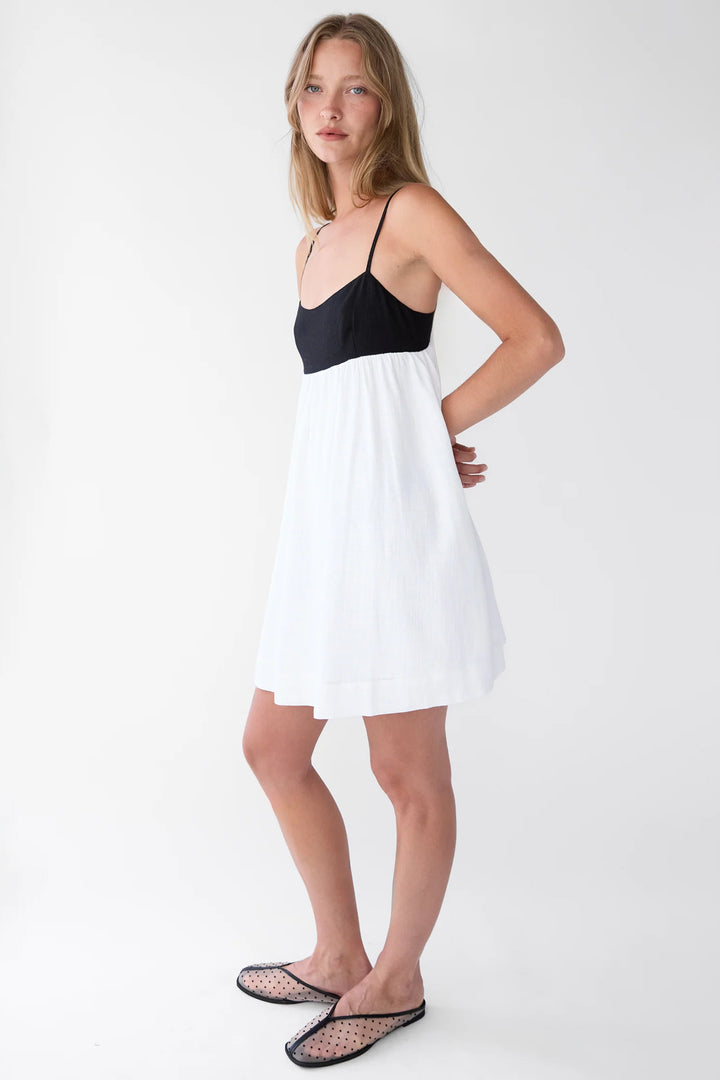 CONTRAST BABYDOLL MIDI DRESS in Black White — alternate angle