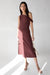 Asymmetric one shoulder knit dress in brown stone — main image