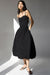 Cotton poplin v-waist bubble hem midi dress in black — main image