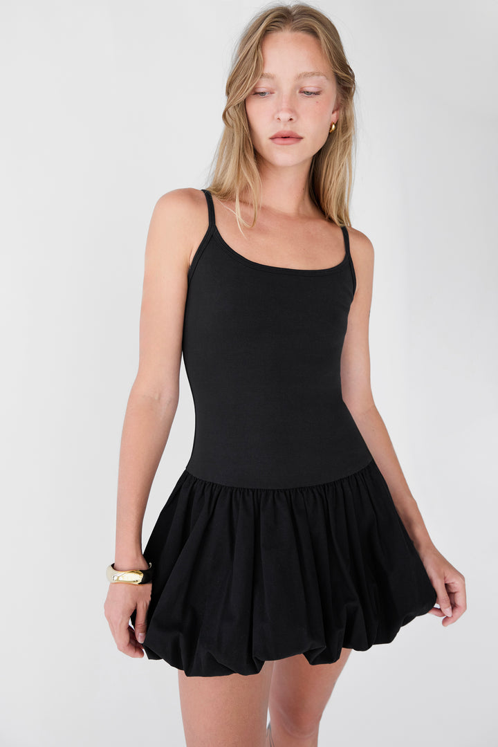 DROP WAIST BUBBLE HEM MINI DRESS in Black — alternate angle