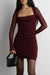 Ruched waist square neck mini dress in wine — main image