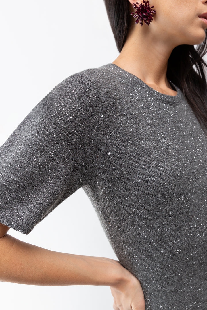 SPARKLY KNIT DRESS in Charcoal — alternate angle