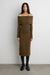 Off the shoulder long sleeve midi dress in dark olive — main image