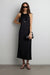 Sleeveless midi satin dress in black — main image