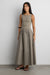 Boat neck gathered waist midi dress in brindle — main image