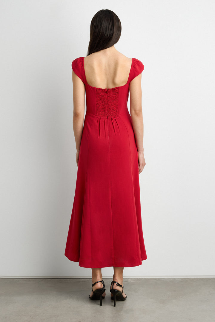 SWEETHEART NECKLINE CORSET MIDI DRESS in Scarlet Red — alternate angle