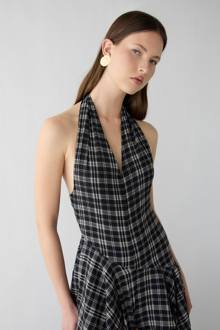 PLAID HALTER TIERED DRESS in Black Plaid — alternate angle